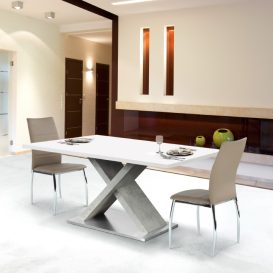 Masa de sufragerie, alb lucios HG/beton, 160x90 cm, FARNEL