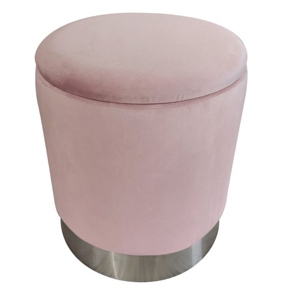 Puff, material catifea roz/crom argintiu, DARON