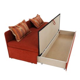 Canapea cu functie de pat si suport lenjerie de pat, stofa maro caramida, SARA